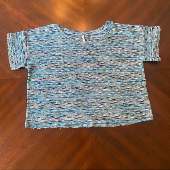 Free People Rainbow Wave Boxy Crop Top Small Blue Colorful Shirt Small S - Picture 2 of 12